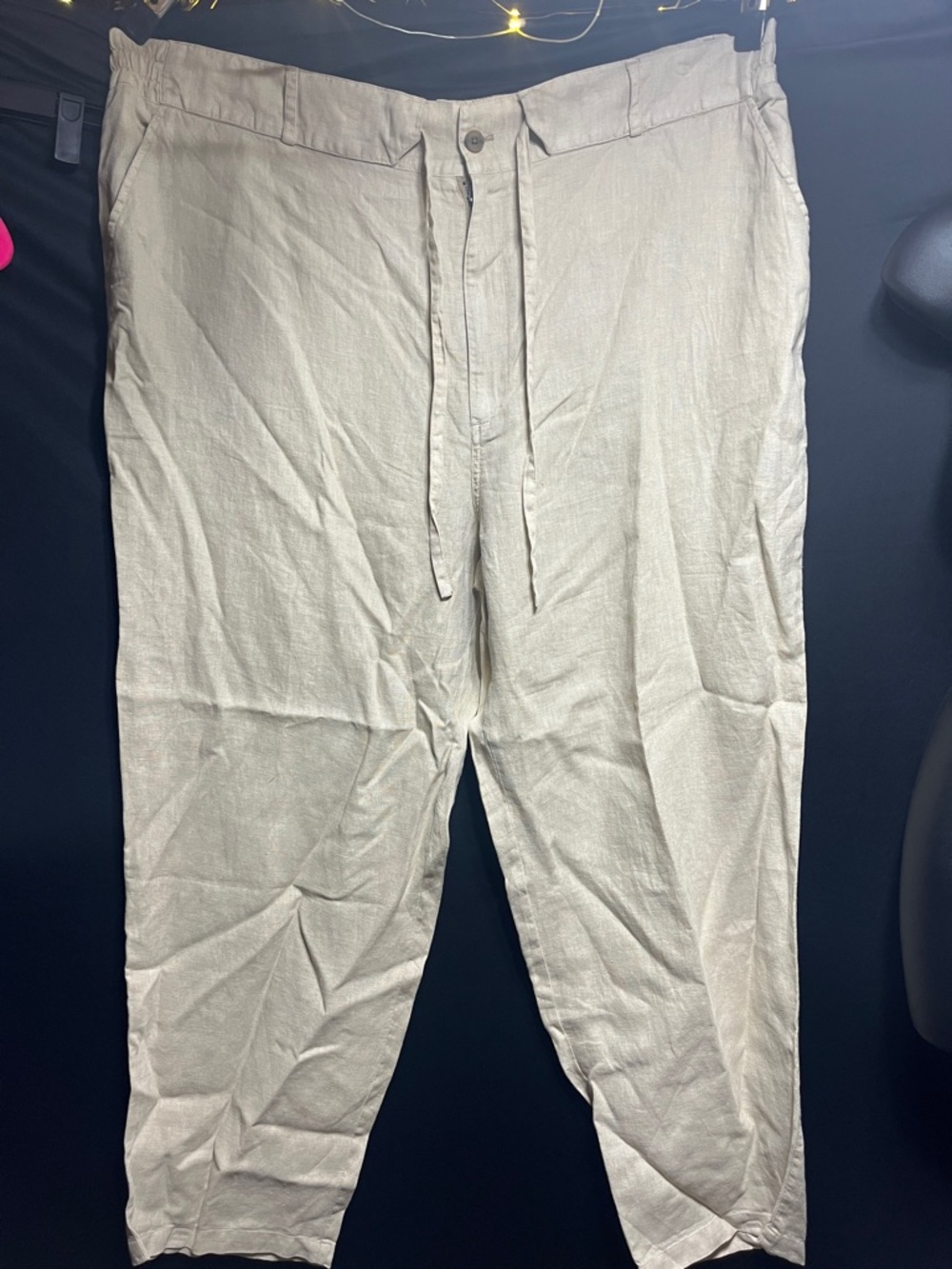 Women’s Casual Drawstring Linen Blend Pants - Beige